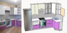 Кухня угловая, 2400 мм, фасады пластик в алюминиевой рамке, сиреневая, столешница постформинг