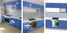 Кухня прямая, 2500 мм, фасады пластик в алюминиевой рамке, синяя, столешница постформинг
