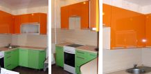 Угловая кухня, фасады МДФ, цвет "Мята+Апельсин", на заказ в Тольятти